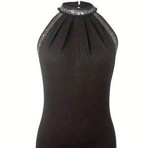 Sequin Trim Sleeveless Top black silver